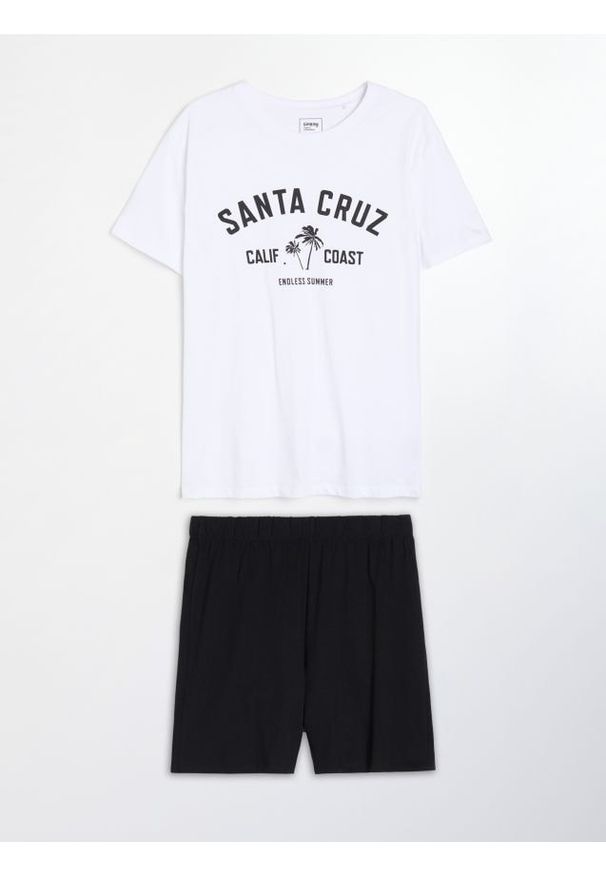 Sinsay - Bawełniana piżama dwuczęściowa z napisem - wielobarwny. Materiał: bawełna. Wzór: napisy