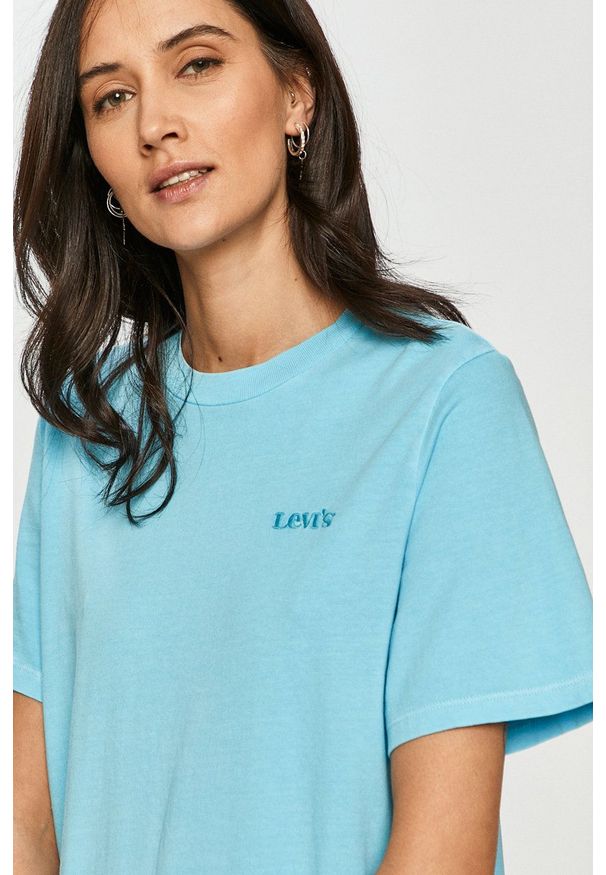 Levi's® - Levi's - Sukienka. Okazja: na co dzień, na spotkanie biznesowe. Kolor: niebieski. Materiał: dzianina. Długość rękawa: krótki rękaw. Wzór: gładki. Typ sukienki: proste. Styl: biznesowy, casual