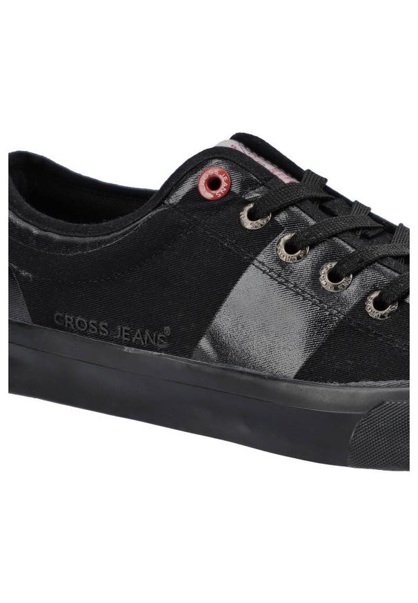 Czarne Trampki Cross Jeans Męskie Sznurowane Buty. Kolor: czarny. Materiał: materiał, guma. Szerokość cholewki: normalna. Wzór: aplikacja