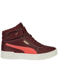 Buty Puma Carina 2.0 Mid Wtr Jr 387380 02 czerwone. Okazja: na co dzień. Zapięcie: rzepy. Kolor: czerwony. Materiał: syntetyk, skóra ekologiczna, guma. Szerokość cholewki: normalna. Obcas: na platformie #5