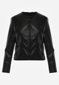 Renee - Czarna Kurtka w Stylu Gładkiej Ramoneski z Dekoltem Crew Neck Issanore. Okazja: na co dzień. Kolor: czarny. Materiał: skóra, poliester. Wzór: gładki. Styl: casual, klasyczny #2