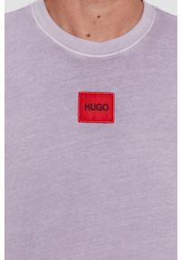 Hugo T-shirt bawełniany kolor różowy gładki. Okazja: na co dzień. Kolor: fioletowy. Materiał: bawełna. Wzór: gładki. Styl: casual