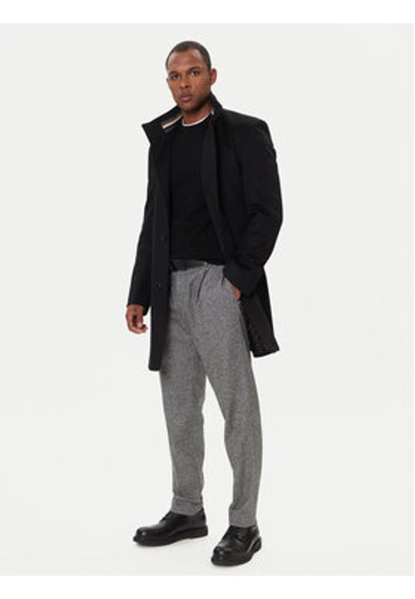 BOSS Płaszcz wełniany H-Hyde 50551078 Czarny Slim Fit. Kolor: czarny. Materiał: wełna