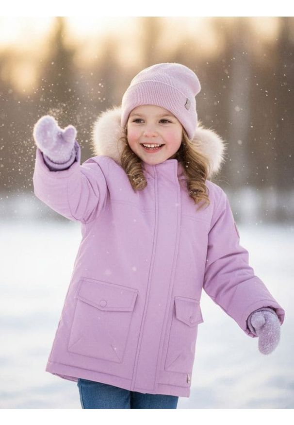 Sinsay - Kurtka z kapturem obszytym futerkiem - fioletowy. Typ kołnierza: kaptur. Kolor: fioletowy. Materiał: futro