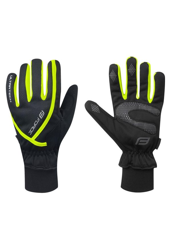 FORCE - Rękawiczki rowerowe zimowe dla dorosłych Force Ultra Tech. Kolor: wielokolorowy, żółty, czarny. Sezon: zima. Sport: kolarstwo