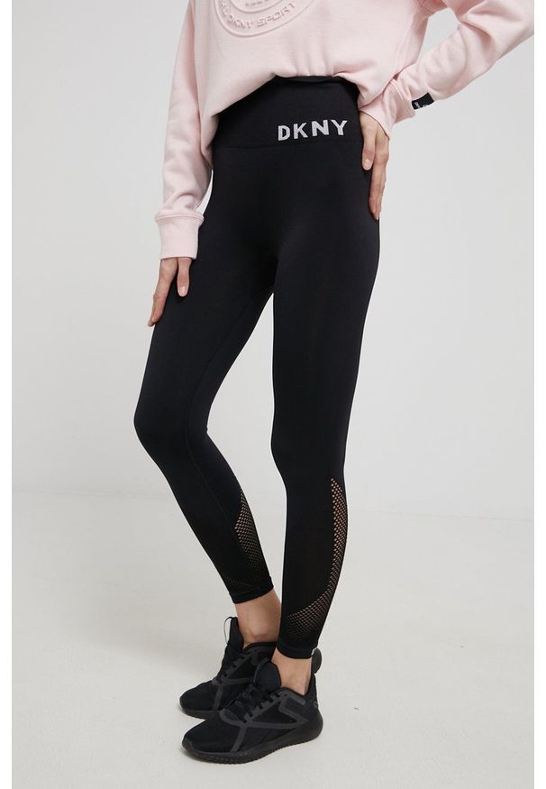 DKNY - Dkny legginsy damskie kolor czarny melanżowe. Stan: podwyższony. Kolor: czarny. Materiał: dzianina, materiał. Wzór: melanż