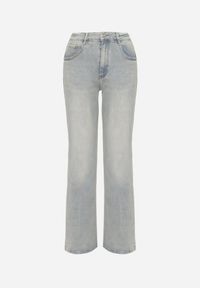 Born2be - Jasnoniebieskie Jeansy o Szerokim Kroju z Wysokim Stanem Lanarion. Okazja: na co dzień. Stan: podwyższony. Kolor: niebieski. Wzór: gładki, aplikacja. Styl: casual #4