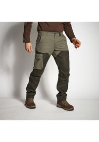SOLOGNAC - Spodnie myśliwskie renfort Solognac 520 dwukolorowe. Kolor: zielony, brązowy, wielokolorowy. Materiał: bawełna, tkanina, poliester #1