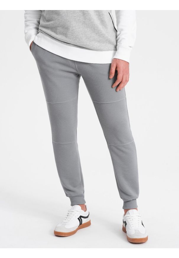 Ombre Clothing - Spodnie dresowe męskie z tkaniny ottoman - szare V5 - Rozmiar: XL. Kolor: szary. Materiał: dresówka, tkanina. Styl: sportowy