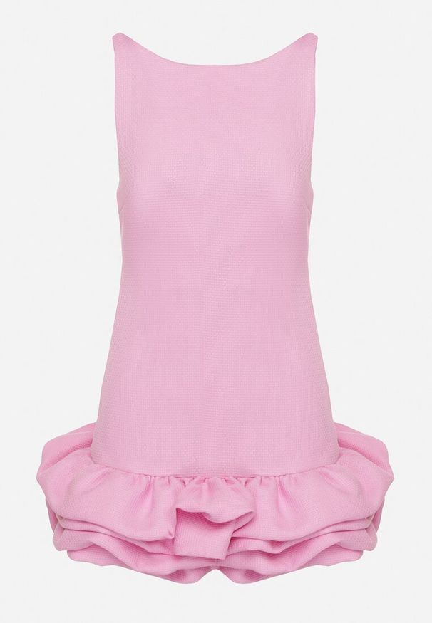 Born2be - Różowa Sukienka Bombka z Falbankami Efandriela. Typ kołnierza: kołnierz z falbankami. Kolor: różowy. Typ sukienki: bombki