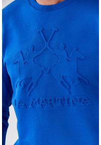La Martina - LA MARTINA Niebieska bluza męska z tłoczonym logo, Rozmiar XXL. Kolor: niebieski. Długość rękawa: długi rękaw