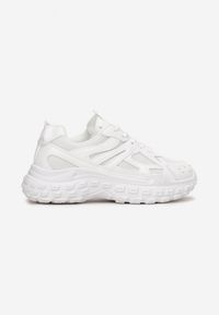 Born2be - Białe Sznurowane Sneakersy na Grubej Podeszwie z Ozdobnymi Wstawkami Yifa. Kolor: biały. Wzór: aplikacja #4
