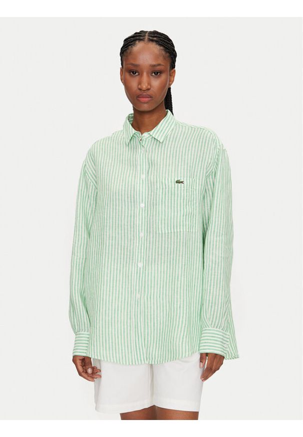Lacoste Koszula CF0054 Zielony Oversize. Kolor: zielony. Materiał: len