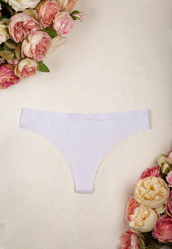 Renee - Białe Majtki Bezszwowe Stringi Genevra. Kolor: biały. Materiał: jeans