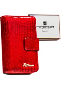 Duży, czerwony portfel damski ze skóry ekologicznej z tłoczeniem na wzór skóry krokodyla - Peterson. Kolor: czerwony. Materiał: skóra ekologiczna #1