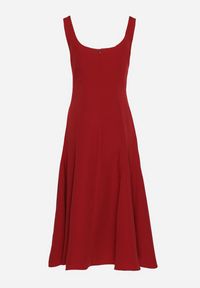 Born2be - Bordowa Klasyczna Sukienka o Rozkloszowanym Kroju Delure. Okazja: na imprezę. Typ kołnierza: dekolt kwadratowy. Kolor: czerwony. Wzór: aplikacja. Styl: klasyczny #5