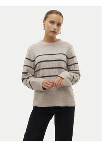 Vero Moda Sweter Flawless 10320487 Beżowy Loose Fit. Kolor: beżowy. Materiał: syntetyk