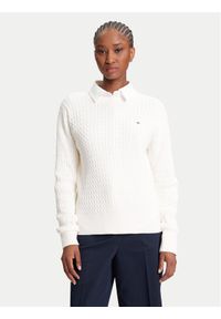 TOMMY HILFIGER - Tommy Hilfiger Sweter Fine WW0WW44993 Écru Regular Fit. Materiał: bawełna