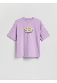 Reserved - Bawełniany t-shirt - fioletowy. Kolor: fioletowy. Materiał: bawełna #1