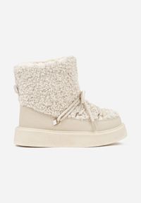 Born2be - Beżowe Śniegowce Ozdobione Futerkiem w Stylu Baranka Allero. Okazja: na co dzień. Kolor: beżowy. Materiał: futro. Wzór: aplikacja. Styl: casual, klasyczny