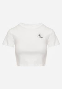 Renee - Biały Basicowy T-shirt w Stylu Cropped z Subtelnym Nadrukiem Loraera. Okazja: na co dzień. Kolor: biały. Materiał: jeans. Długość: krótkie. Wzór: nadruk. Styl: elegancki, sportowy, casual #2