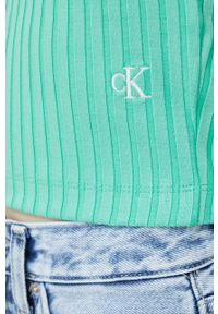Calvin Klein Jeans top damski kolor turkusowy. Kolor: zielony. Materiał: materiał, dzianina, prążkowany, wiskoza. Długość rękawa: na ramiączkach #4