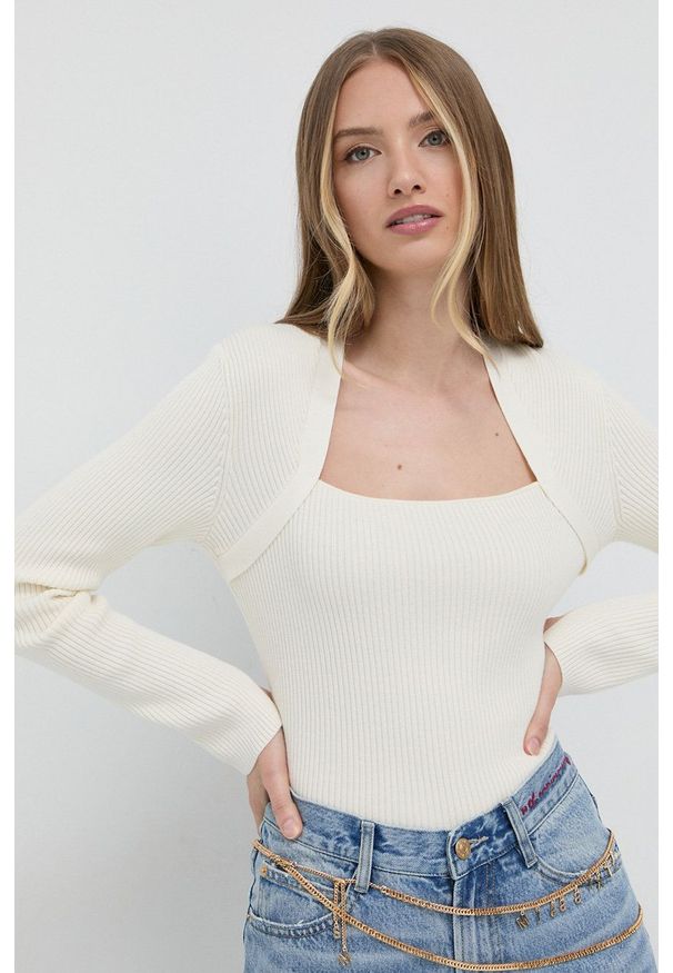 Miss Sixty - Sweter wełniany. Okazja: na co dzień. Kolor: beżowy. Materiał: wełna. Długość rękawa: długi rękaw. Długość: długie. Styl: casual