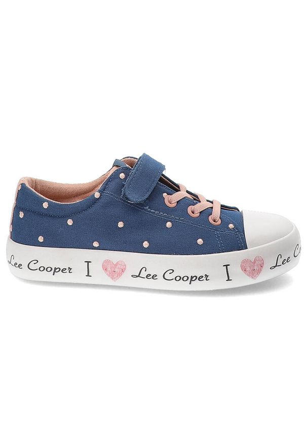 Granatowe Trampki Lee Cooper Modne Obuwie Dla Dziewczynki. Okazja: na spacer, na co dzień. Zapięcie: rzepy. Kolor: niebieski. Materiał: materiał. Sezon: wiosna. Styl: casual