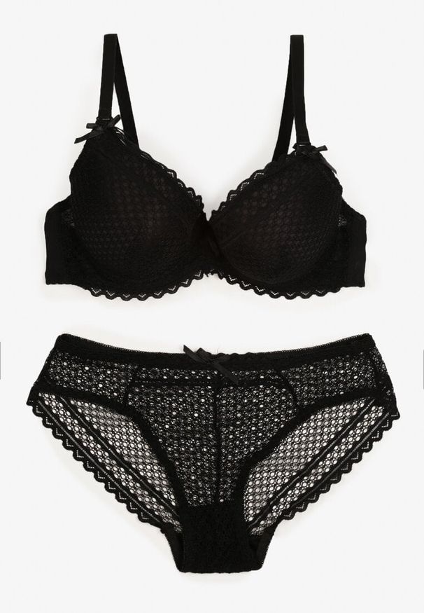 Born2be - Czarny Komplet Koronkowy Biustonosz Full Cup i Majtki Figi Irithiana. Kolor: czarny. Materiał: koronka. Wzór: koronka, aplikacja