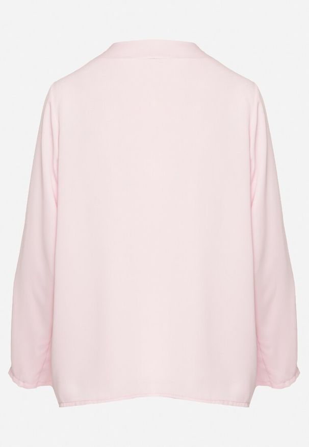 Born2be - Różowa Bluzka o Trapezowym Kroju z Dekoltem w Serek i Podpinanymi Rękawami Aslimi. Typ kołnierza: dekolt w serek. Kolor: różowy. Materiał: jeans, materiał. Styl: elegancki, klasyczny