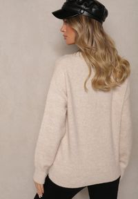 Renee - Beżowy Rozpinany Kardigan Ozdobiony Sercem Miathia. Okazja: na co dzień. Typ kołnierza: dekolt w kształcie V. Kolor: beżowy. Materiał: jeans. Wzór: aplikacja. Styl: elegancki, casual #5