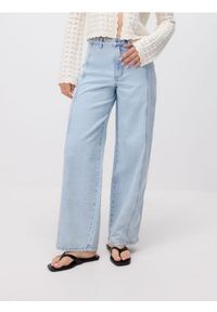 Reserved - Jeansy wide leg z przeszyciami - niebieski. Kolor: niebieski