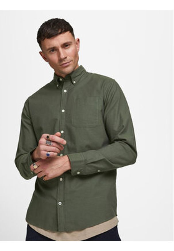 Jack & Jones Koszula 12182486 Zielony Slim Fit. Kolor: zielony. Materiał: bawełna