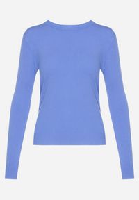 Born2be - Niebieski Sweter Klasyczny z Miękkiej Dzianiny Helentia. Kolor: niebieski. Materiał: dzianina. Styl: klasyczny