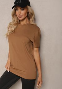 Renee - Brązowa Klasyczna Gładka Koszulka z Bawełny Detima. Kolor: brązowy. Materiał: bawełna. Wzór: gładki. Styl: klasyczny