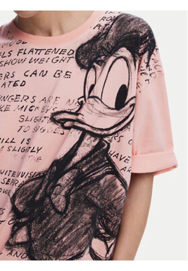 Desigual T-Shirt Donald 25SWTKAH Różowy Loose Fit. Kolor: różowy. Materiał: bawełna
