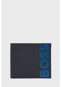 BOSS portfel skórzany męski kolor granatowy. Kolor: niebieski. Materiał: skóra