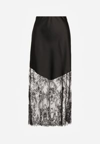Renee - Czarna Koktajlowa Spódnica z Satyny z Koronką Avelori. Kolor: czarny. Materiał: satyna, koronka. Wzór: koronka. Styl: wizytowy #7