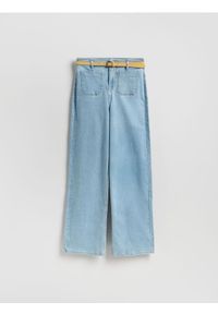 Reserved - Jeansy wide leg z paskiem - niebieski. Kolor: niebieski #1