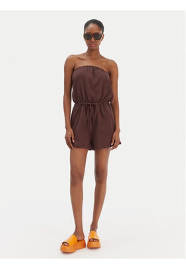 Seafolly Kombinezon Crinkle 55537-PS Brązowy Regular Fit. Kolor: brązowy. Materiał: bawełna