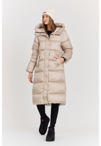 Hetrego - HETREGO Beżowy damski puchowy płaszcz Karen Woman Quilted Coat, Rozmiar 42 EU - 46 IT. Kolor: beżowy. Materiał: puch. Długość rękawa: długi rękaw. Długość: do kolan. Wzór: bez wzorów. Styl: elegancki #3