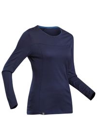 FORCLAZ - Koszulka trekkingowa damska z długim rękawem Forclaz MT500 merino. Kolor: niebieski. Materiał: poliamid, wełna, materiał. Długość rękawa: długi rękaw. Długość: długie