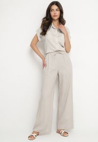 Born2be - Jasnoszare Szerokie Spodnie z Lnem z Gumką w Talii i Kieszeniami Filisela. Okazja: na co dzień, do pracy. Kolor: szary. Materiał: len. Styl: elegancki, casual #3