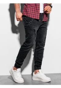 Ombre Clothing - Spodnie męskie jeansowe joggery - czarne V7 P939 - XXL. Kolor: czarny. Materiał: jeans #1