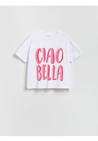 Reserved - T-shirt z nadrukiem - biały. Kolor: biały. Materiał: dzianina, bawełna. Wzór: nadruk