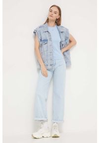 Tommy Jeans t-shirt damski kolor niebieski. Okazja: na co dzień. Kolor: niebieski. Materiał: bawełna, dzianina, prążkowany. Wzór: aplikacja. Styl: casual #3