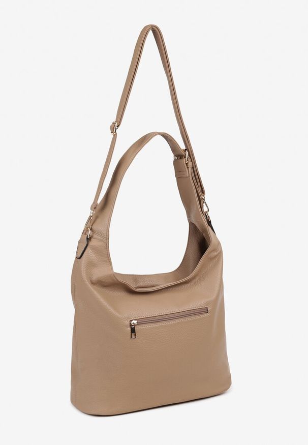 Born2be - Ciemnobeżowa Torebka Hobo z Dodatkowym Paskiem na Ramię Senarwin. Kolor: beżowy. Styl: biznesowy, elegancki, casual. Rodzaj torebki: na ramię