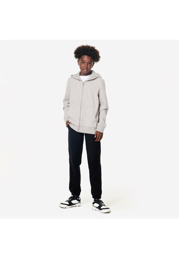 DOMYOS - Bluza dziecięca Domyos rozpinana. Typ kołnierza: kaptur. Kolor: szary. Materiał: bawełna, włókno. Sport: joga i pilates