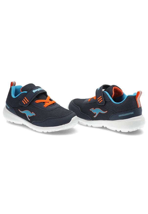 KangaRoos - Sneakersy dziecięce Kangaroos, cholewka z materiału tekstylnego o siateczkowej strukturze z zapięciem na rzep i elastycznymi sznurkami wzmocniona prz. Okazja: na uczelnię, na co dzień. Zapięcie: rzepy. Kolor: niebieski. Materiał: materiał, skóra ekologiczna. Szerokość cholewki: normalna
