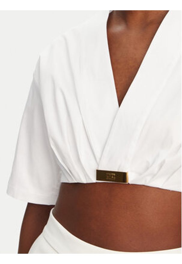 Elisabetta Franchi Bluzka CA12452E2 100 Biały Regular Fit. Kolor: biały. Materiał: wiskoza